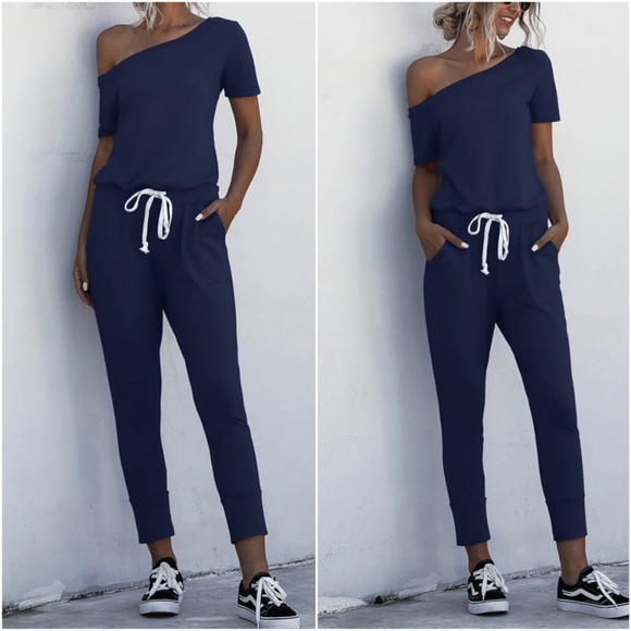 043 Boho One Shoulder pocket Casual jumpsuit - Picture 6 of 8